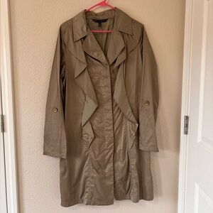 White House Black Market Khaki Trench Coat with Ruffle Large